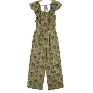 Anthropologie Kopal Myra Jumpsuit Women's Sz XS Yellow Motif 100% Cotton Romper